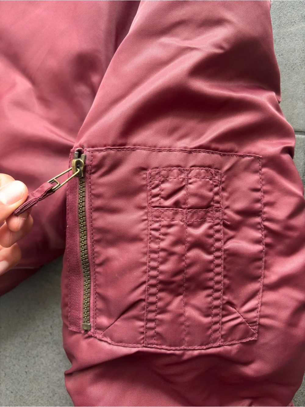 MA-1 Style Flight Bomber Jacket Maroon Reversible Orange Lining Size L